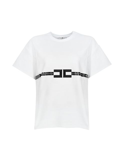 T-shirt in jersey pesante con logo Gesso/Nero Elisabetta Franchi | MA02256E2270